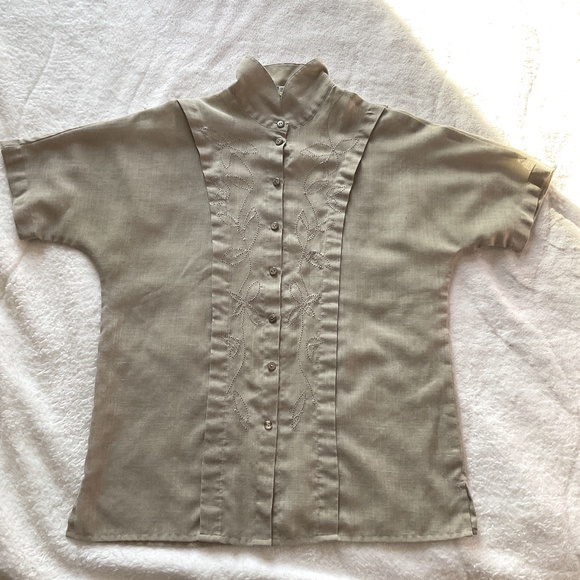 Brown Short sleeved linen Susan Van Heusen blouse - Picture 1 of 9